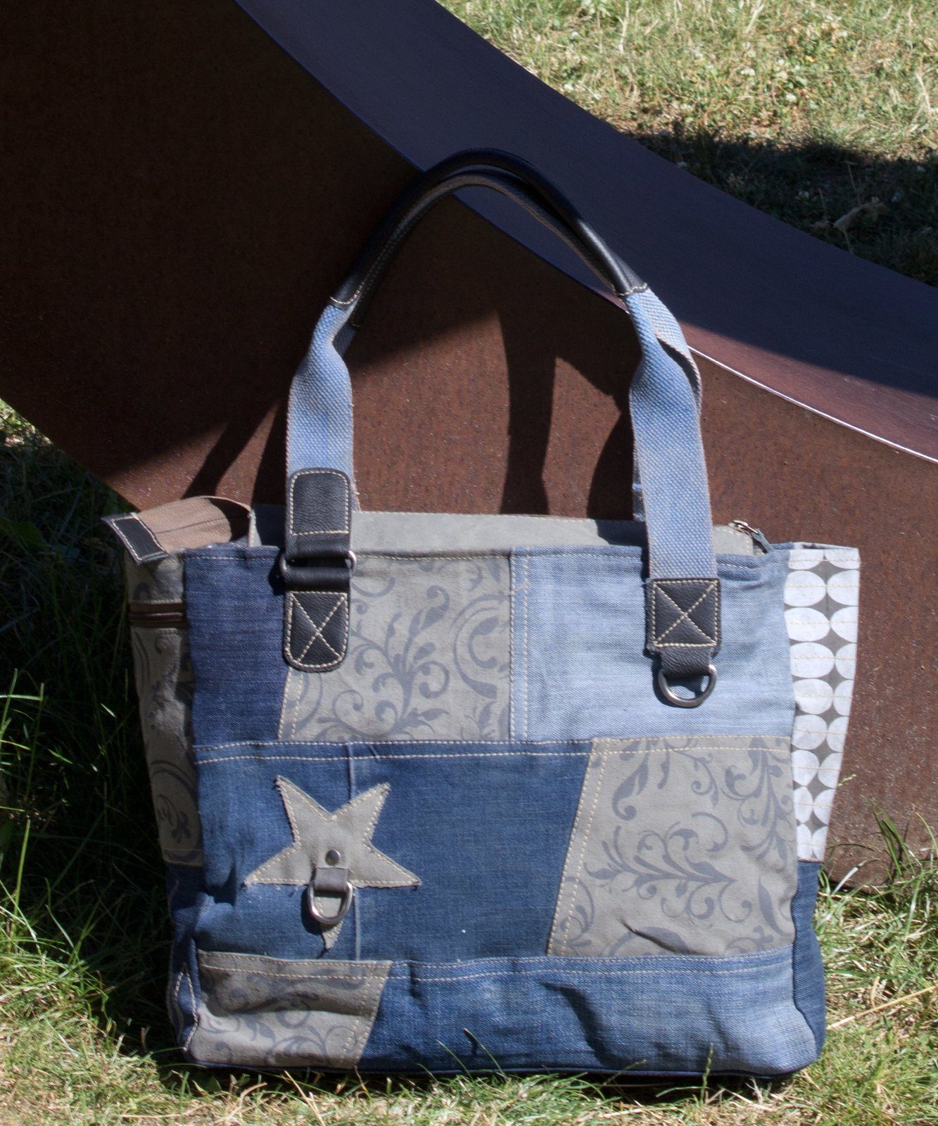 Jeans Materialien und Große Handtasche. 52226, recycelte Damen Schultertasche grau Tasche recycelte Sunsa Handtasche aus Canvas.