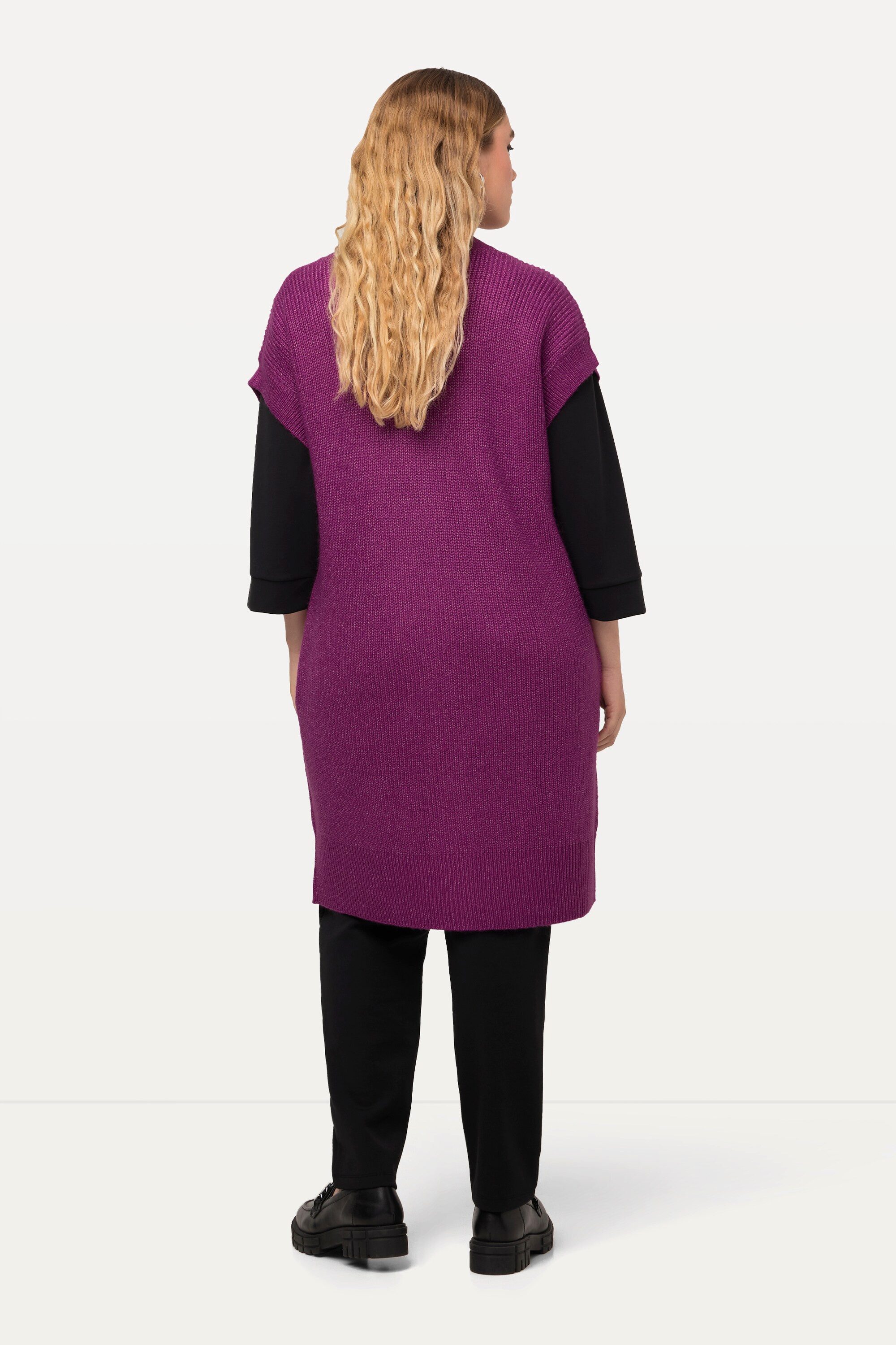 Ulla Popken Strickjacke Strickweste V-Ausschnitt Gürtel Patentstrick