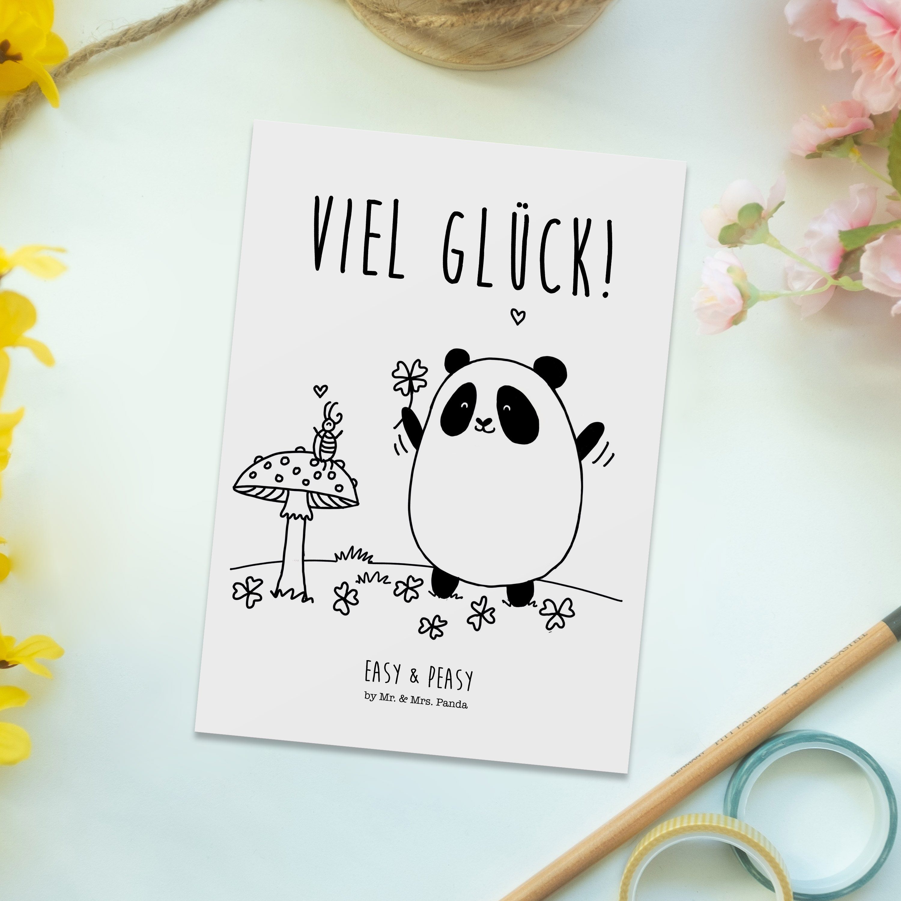 & Weiß & Viel Glück Geburtst Easy Grußkarte, Mrs. Postkarte Panda Karte, - Mr. Geschenk, Peasy -