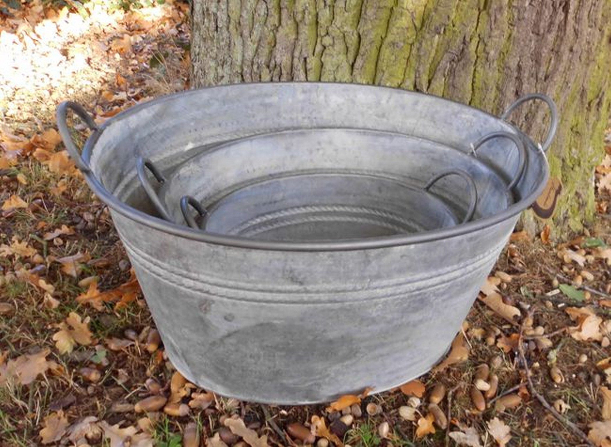 Deko-Impression Pflanzkübel Zinkwannen-Set Oval 3 Stück Pflanztopf Zinkbottich Blumentopf 54-33 cm (3 St) – Bild 4 von 4