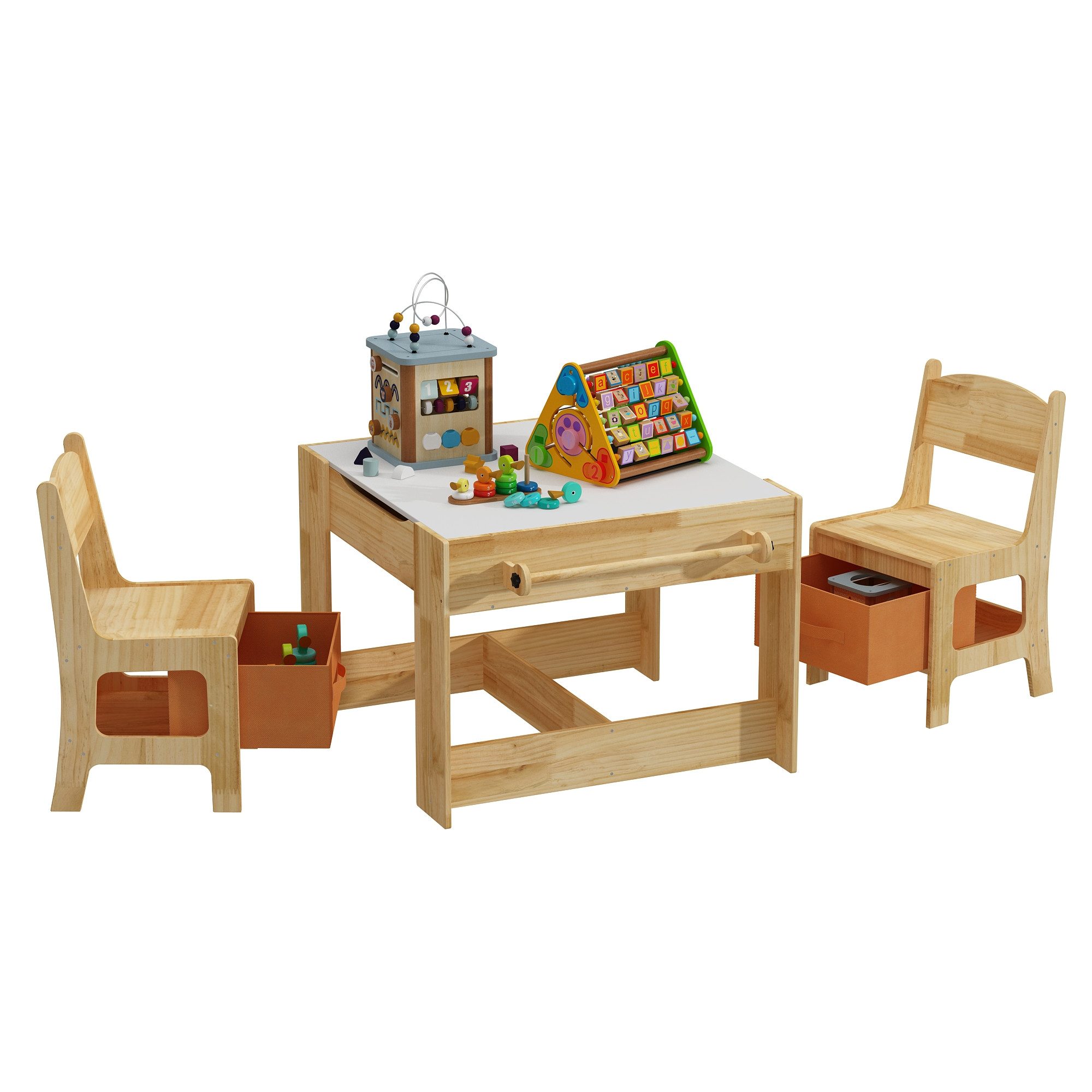 FUFU&GAGA Kindersitzgruppe Kinderspieltisch mit Stühlen, Natur, Massivholz günstig online kaufen
