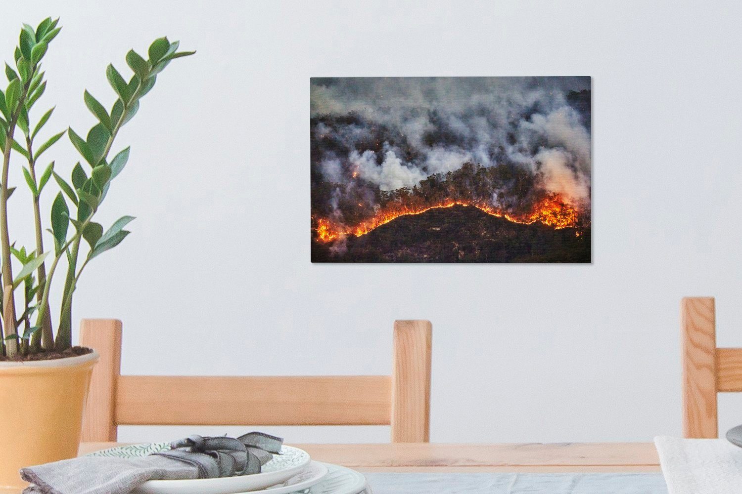OneMillionCanvasses® Leinwandbild Feuer, Wandbild - Wald Rauch (1 Leinwandbilder, Feuer Wanddeko, cm - St), - 30x20 Aufhängefertig