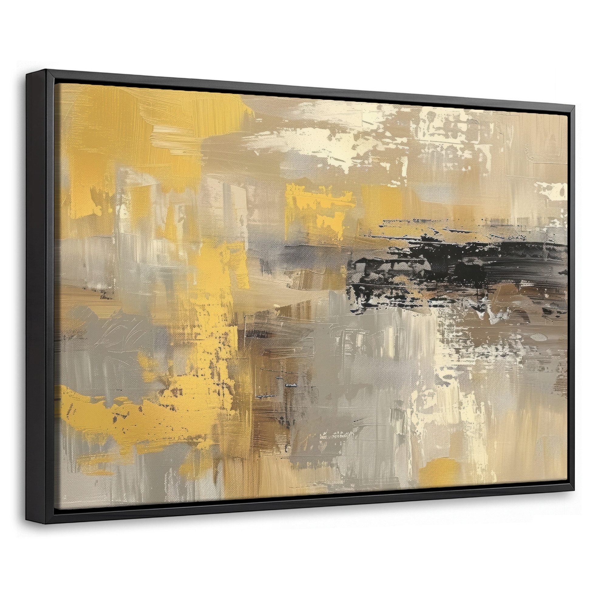 OneMillionCanvasses® Leinwandbild mit Rahmen - Abstrakt - Gelb - Modern - Beige, Fotodruck (1 St), Bilder, Zimmer Wand Bild Dekoration 30x20cm
