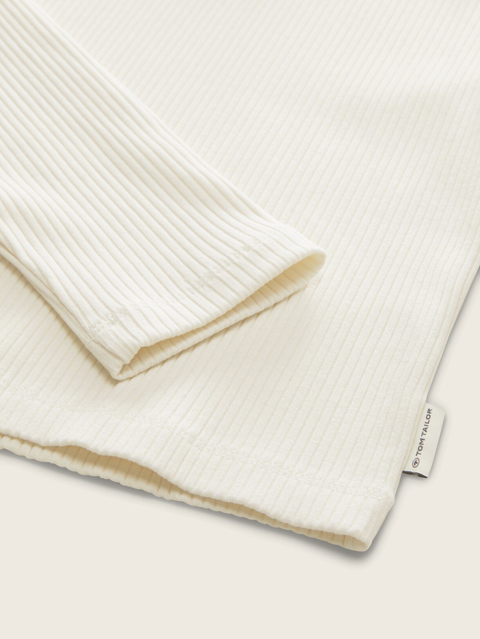 Polyester White Wool Cropped TOM recyceltem TAILOR Langarmshirt T-Shirt mit