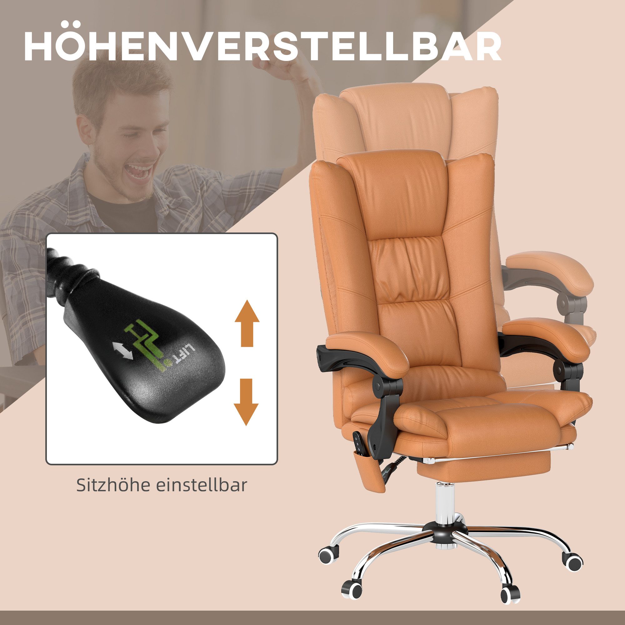 Vinsetto Schreibtischstuhl Bürostuhl mit Vibrationsmassage, Ergonomischer Chefsessel (Bürostuhl mit Massagefunktion, 1 St), Höhenverstellbar Schreibtischstuhl m – Bild 5 von 5