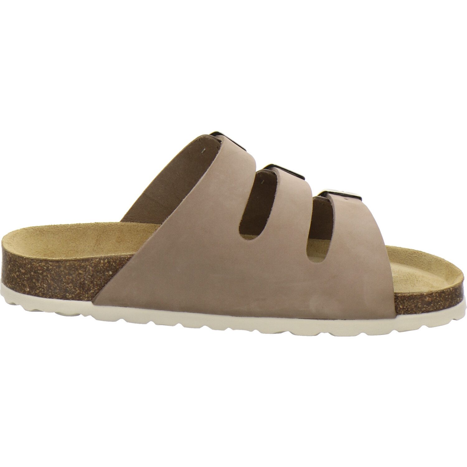 AFS-Schuhe 213312 Dreischnaller Pantolette für Damen mit Fußbett, bequeme Sandalen aus Leder