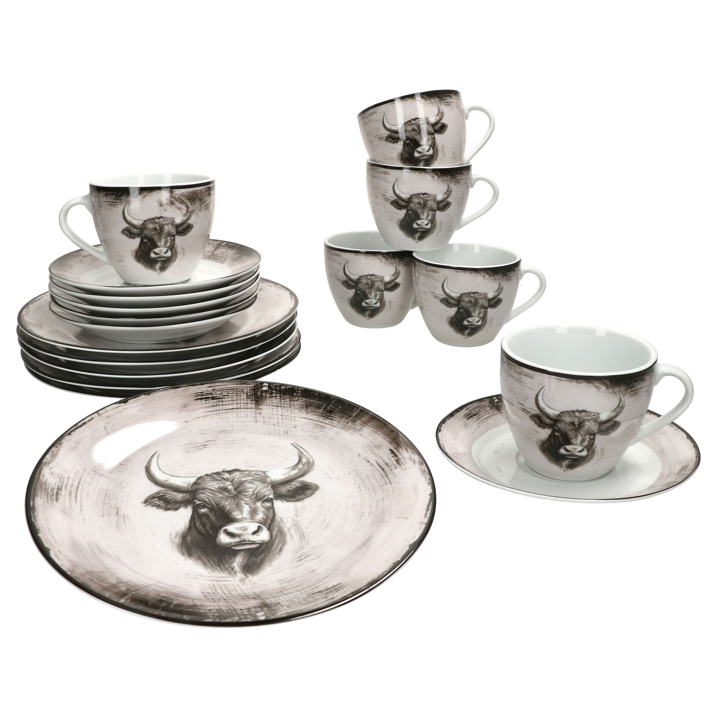 MamboCat Kaffeeservice Toro 18tlg Kaffeeservice Porzellan 6 Personen Kuh Landhaus, Porzellan