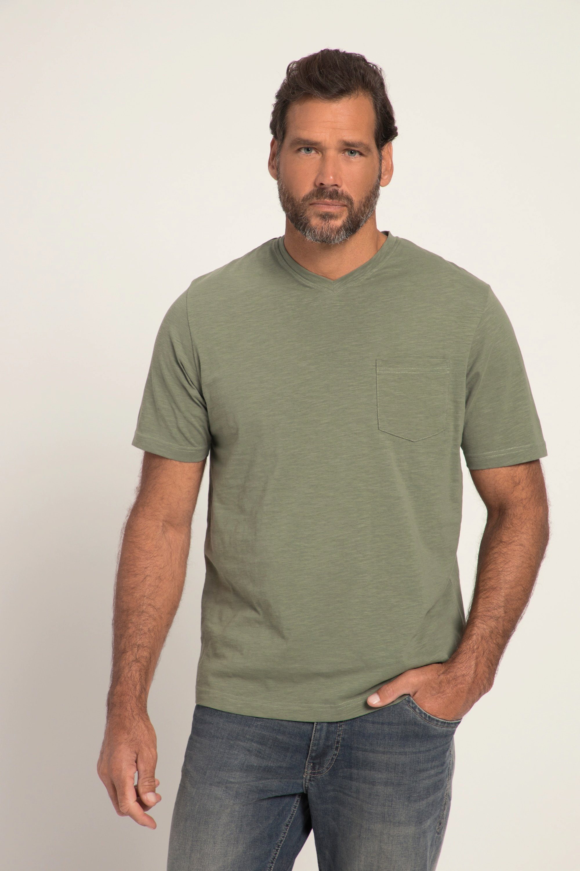 Halbarm V-Ausschnitt T-Shirt Flammjersey T-Shirt JP1880 Basic kaktus