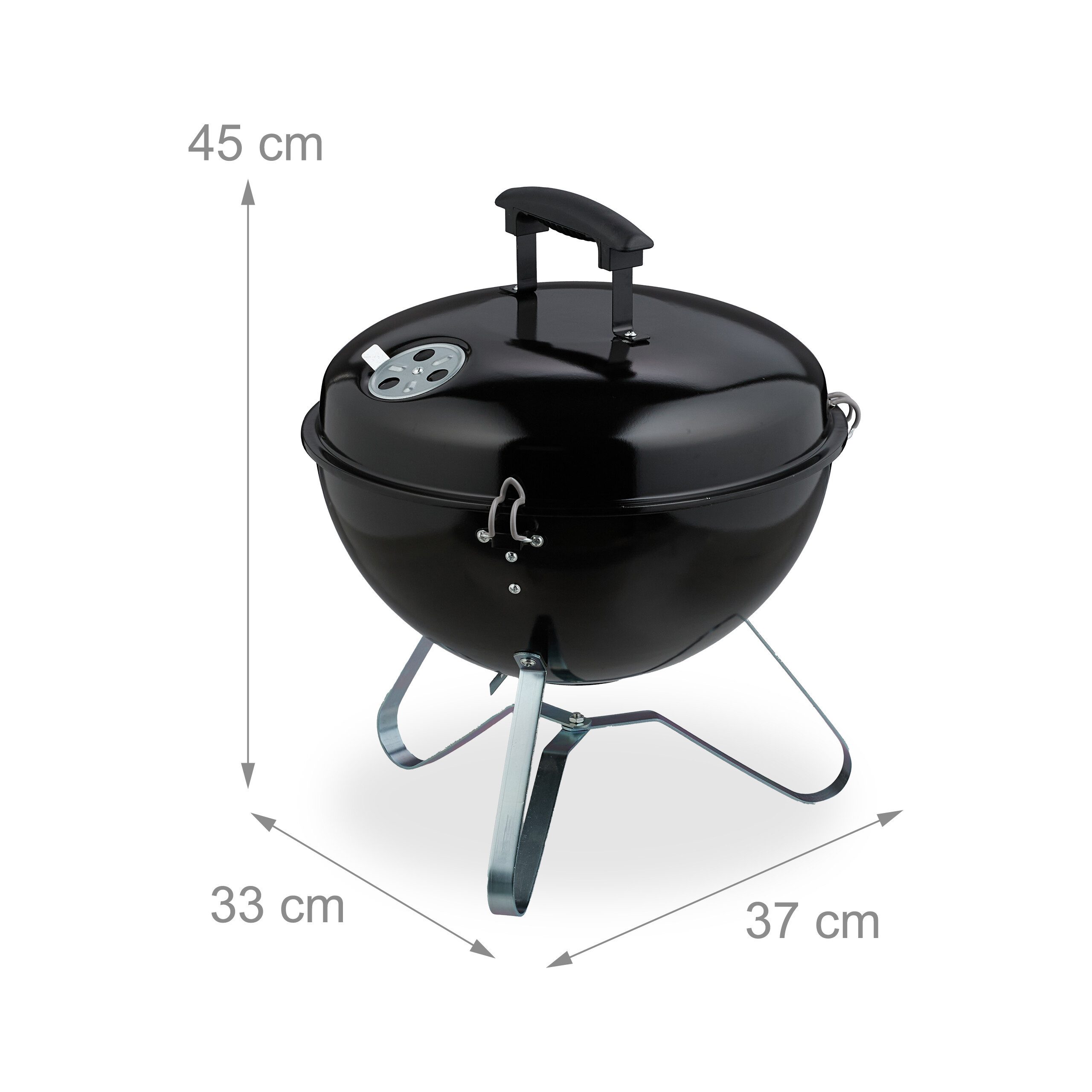 relaxdays Holzkohlegrill Tragbarer Kugelgrill Ø 37 cm – Bild 4 von 5