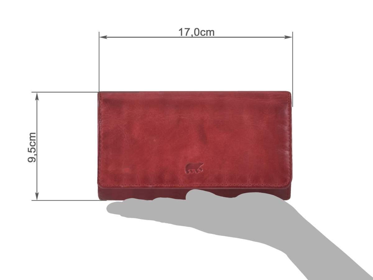 Kartenfächer, Leder rot, 17x9cm 12 Bear Geldbörse in Portemonnaie, Design Noor, Damenbörse,