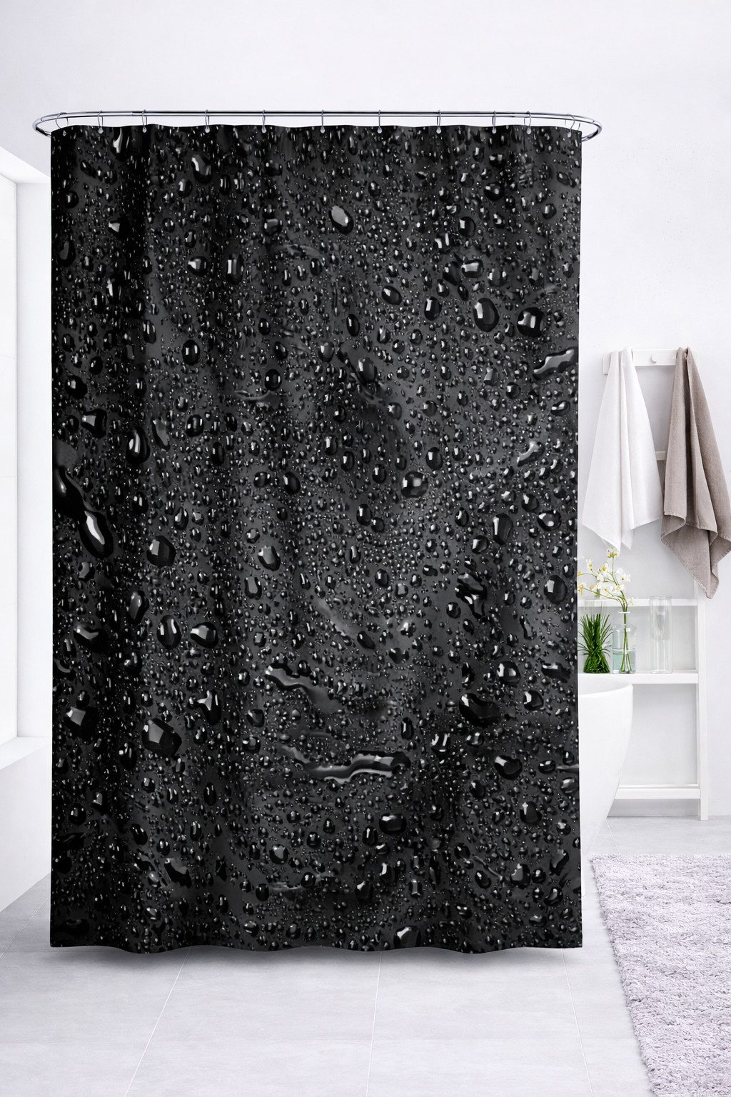 Euroshowers GmbH Duschvorhang hochwertig verarbeitet mit 12 Duschvorhangringen und Metallösen Breite 180 cm