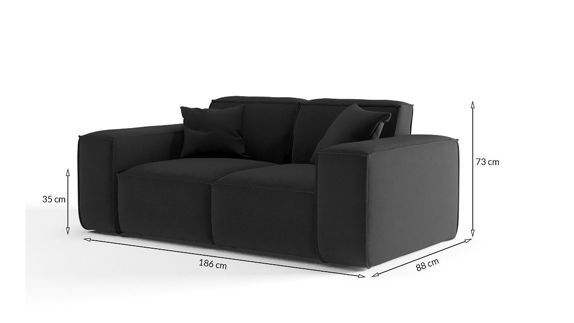 2 2-Sitzer Designersofa Vintage Look, im Zierkissen, Dunkelbraun inkl. Sofa Möbel Fun Rundumbezug CESINA