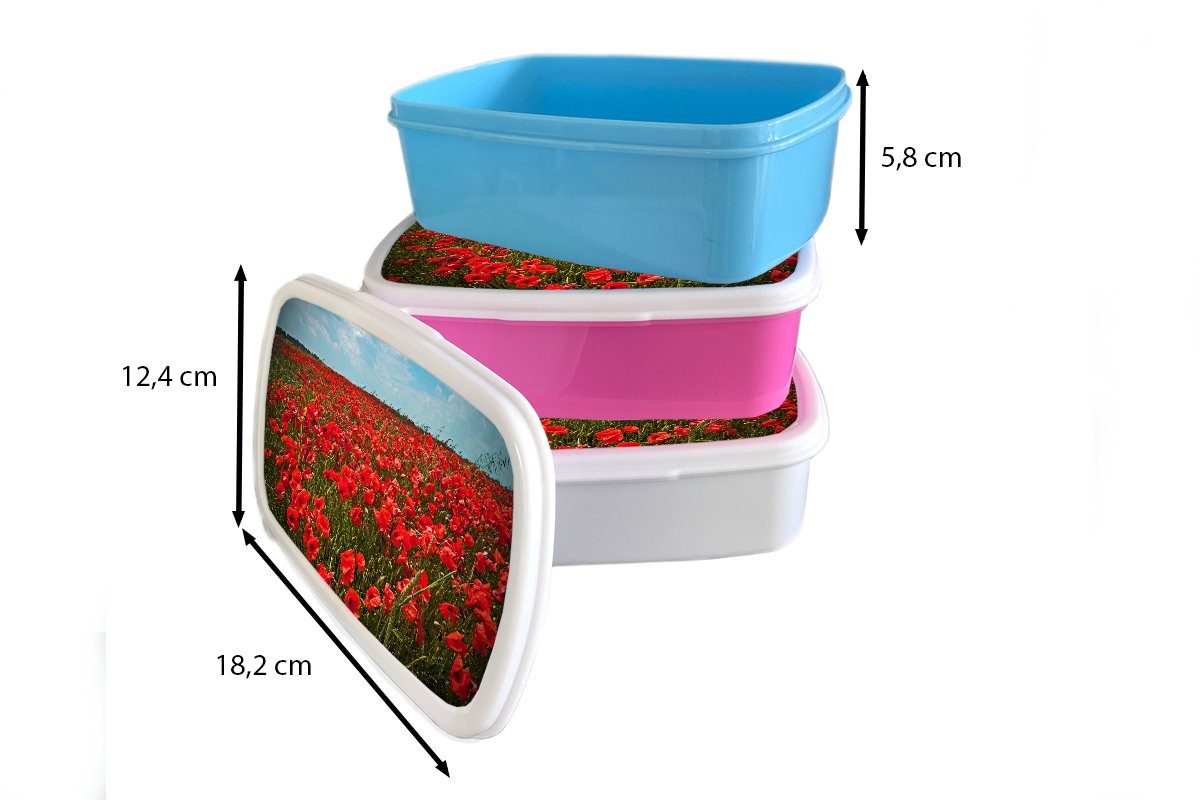 Brotdose MuchoWow rosa Wiese Lunchbox Brotbox Eine voller Kunststoff Mohnblumen, Mädchen, Kunststoff, Erwachsene, Snackbox, (2-tlg), für Kinder,