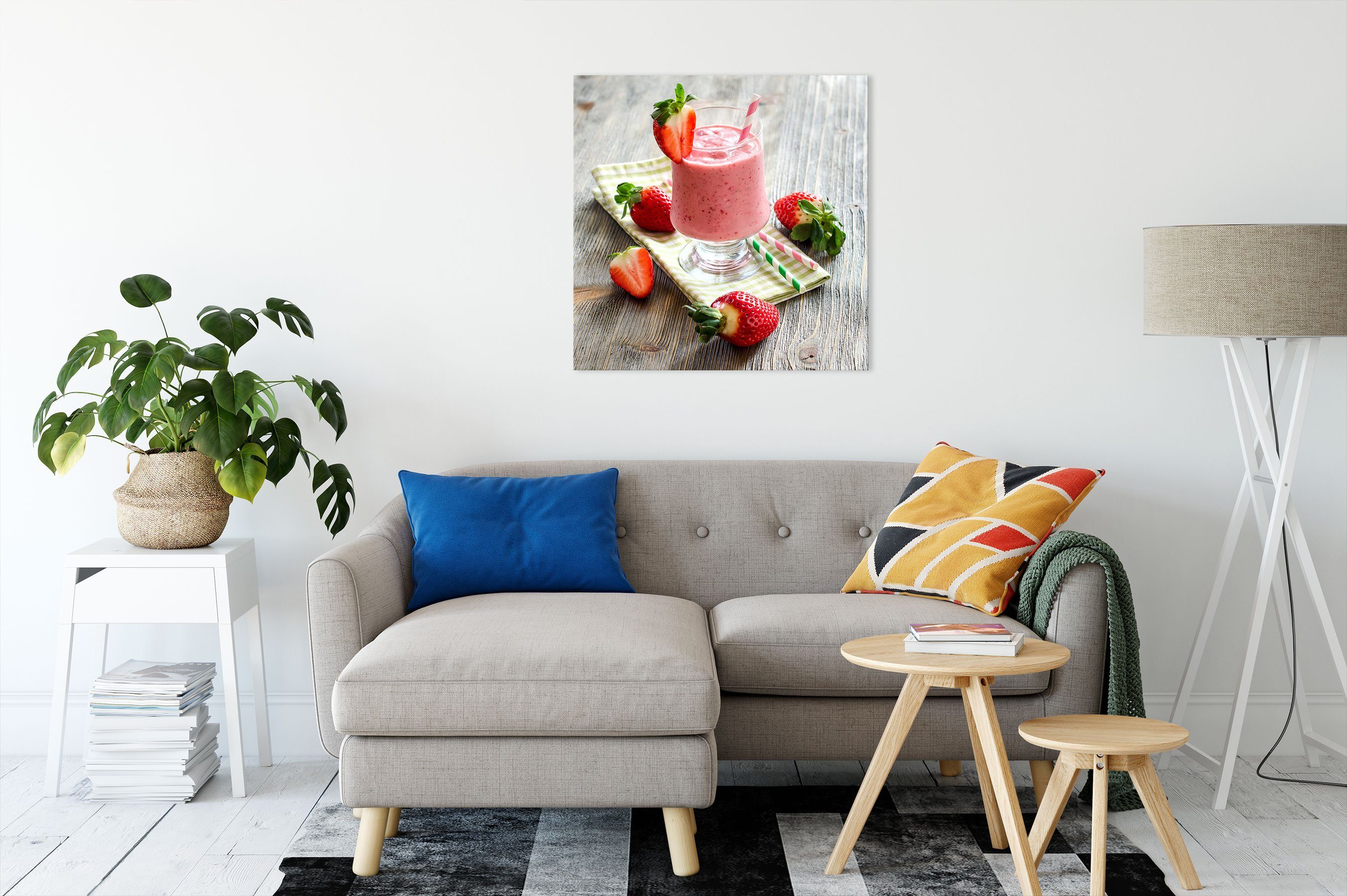 Pixxprint Leinwandbild Köstlicher Erdbeershake, Köstlicher (1 fertig bespannt, Erdbeershake Zackenaufhänger inkl. Leinwandbild St)