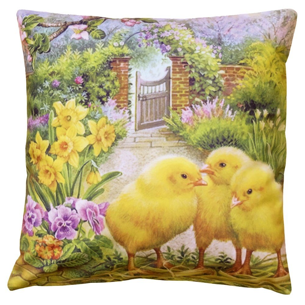 matches21 HOME & HOBBY Kissenbezüge Kissen-Bezug Ostern Küken Garten Dekokissen 40x40 cm, (1 Stück), Wohnzimmer Kissen-Hülle als Deko-Kissen Zier-Kissen Sofa-Kissen