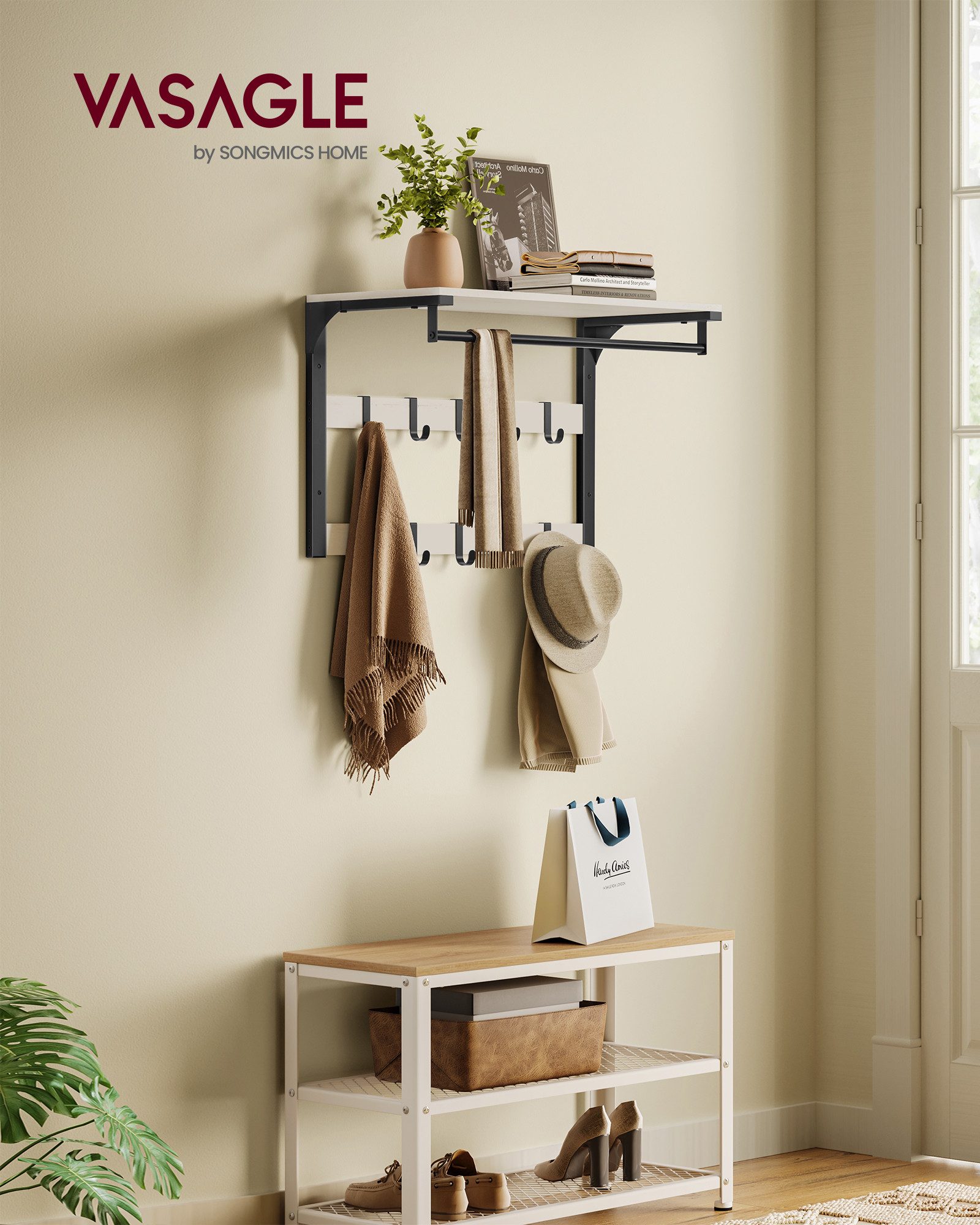 VASAGLE Wandgarderobe, mit Ablage, Wandregal mit günstig online kaufen