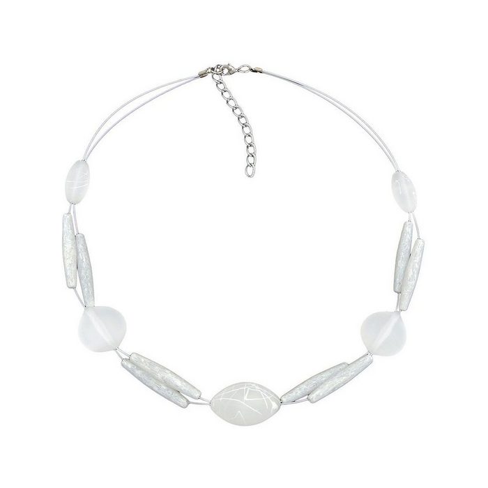Gallay Perlenkette Drahtkette Olive und Blattperle weiß-matt gesprenkelt Kunststoffperlen 45cm