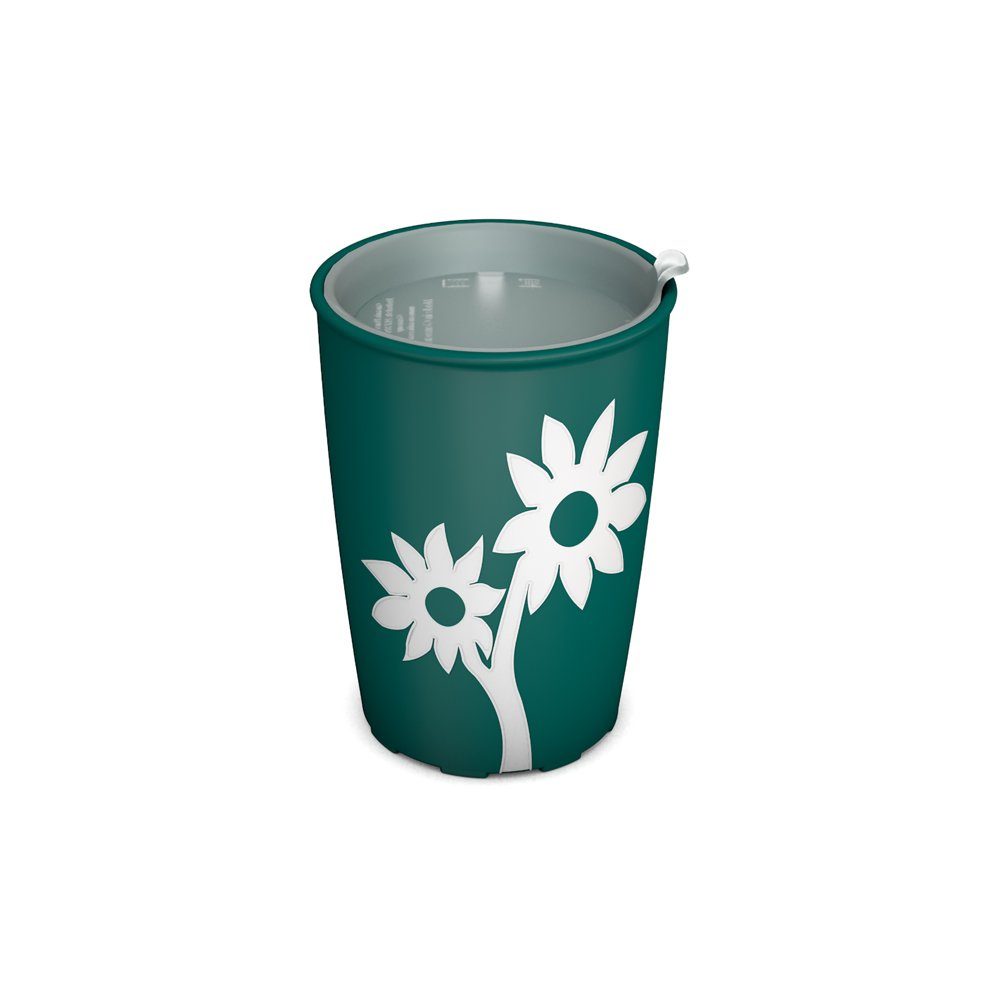 Ornamin Trinklernbecher Becher mit Antirutsch-Blume mit unauffälligem Trinkdeckel, Qualitätskunststoff, Anti-Rutsch-Dekor I Trinkhilfe I Spezial-Becher I ergonomische Henkel I Pflegehilfsmittel I Pflegegeschirr I Kunststoffgeschirr I bruchstabil I BPA-frei I Made in Germany Petrol + Weiß