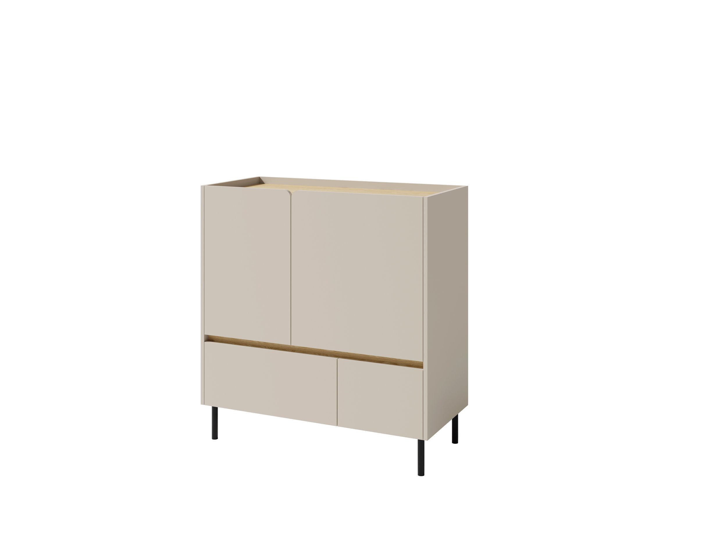 Masseno Kommode MURO 95 cm Sideboard mit 2 Schubladen und 2 Türen Beige