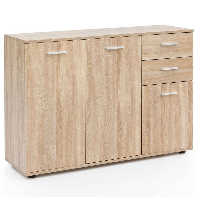 möbelando Kommode Kommode WL5.288 mit Türen & Schubladen 107x79x35, Kommode WL5.288 mit Türen & Schubladen 107x79x35 cm Schrank Holz Sonoma, Flurschrank modern, Mehrzweckschrank klein, Anrichte Sideboard matt, Kommodenschrank Flurmöbel