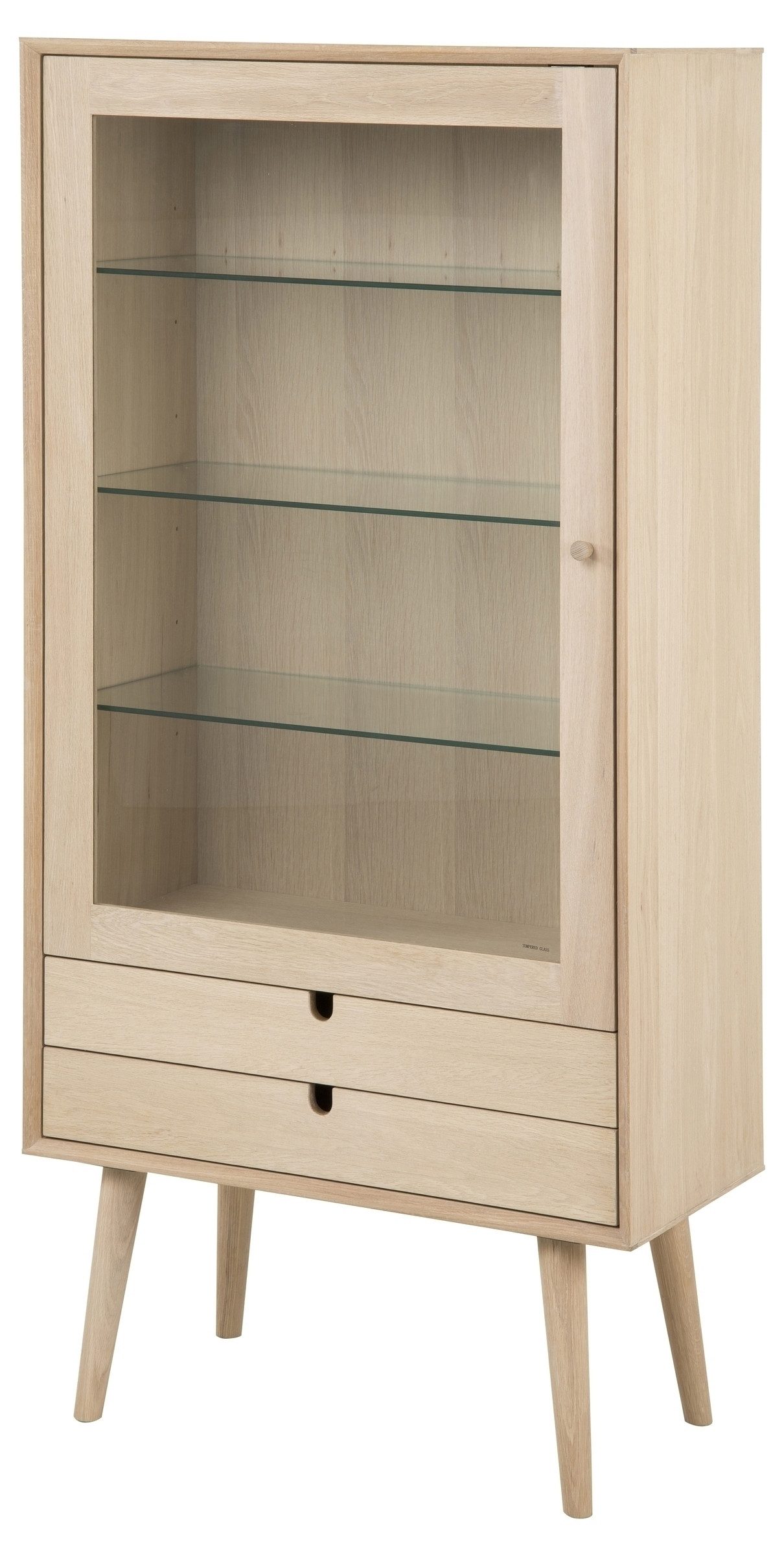Standvitrine in Eiche weiss pigmentiert - 72x143,2x36cm (BxHxT)