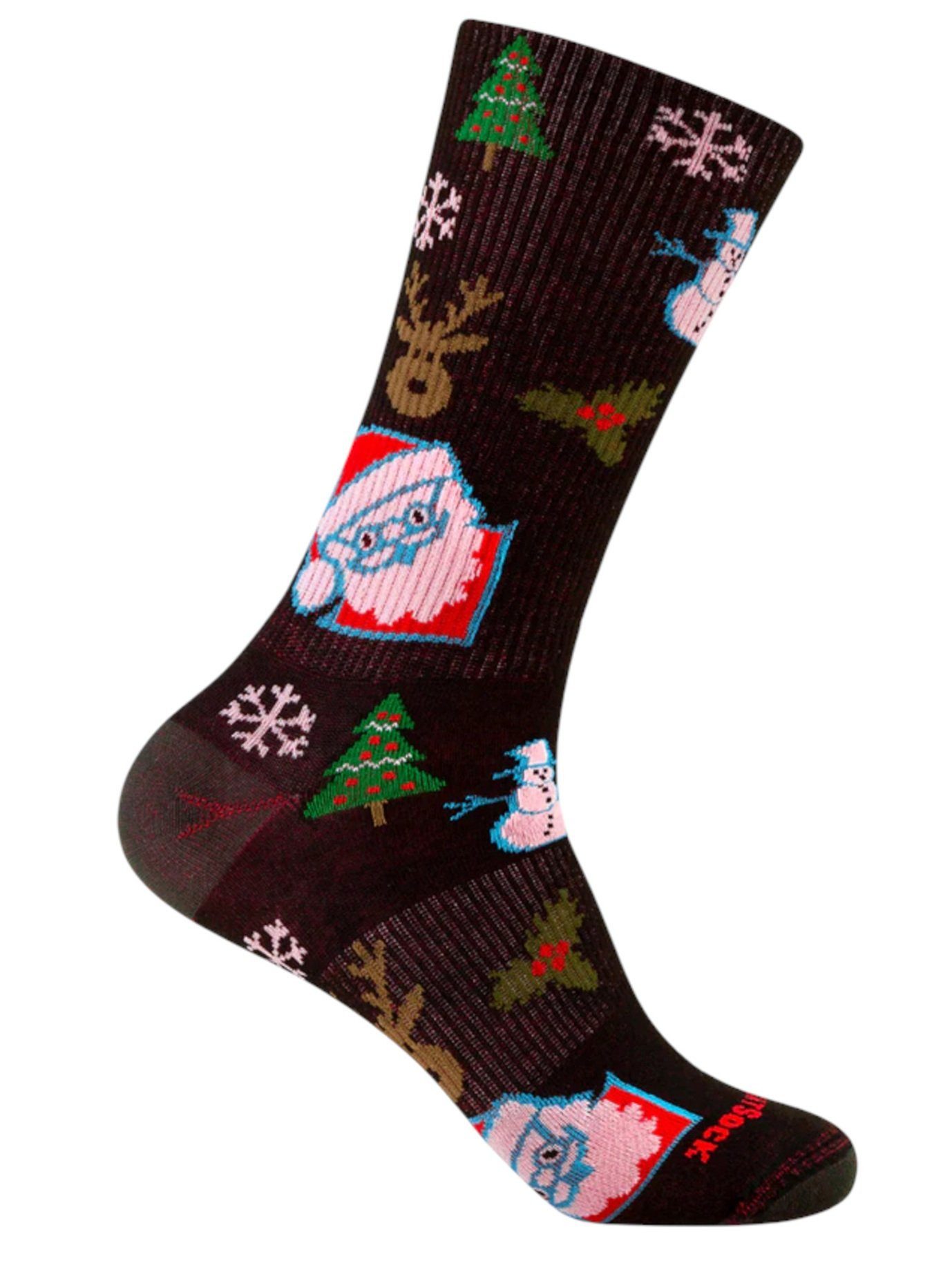 Wrightsock Wandersocken Crew Eco Explore Motivsocke (Weihnachten, Anti-Blasen-Socke) braun