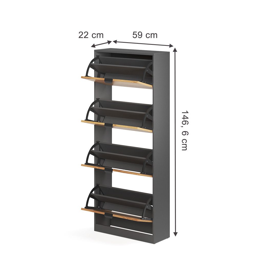 Vicco Schuhkipper Gizmo, Goldkraft Eiche/Anthrazit, 59 x 146.6 cm mit 4 Fächern (1 St)