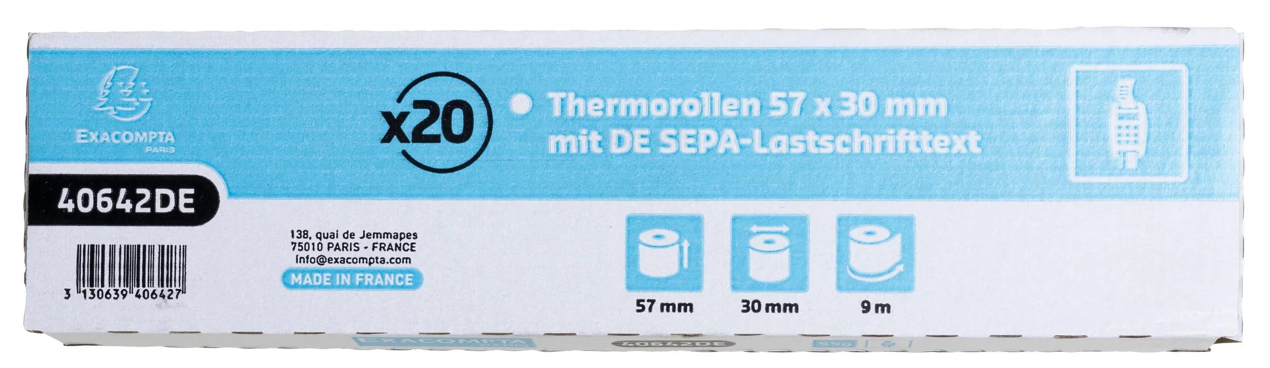 EXACOMPTA Endlospapier 120x Thermorolle 1-lagig Lastschrift 55g/m2 57mmx30mmx12mm - 40642DE, Rollen Thermisches Papier