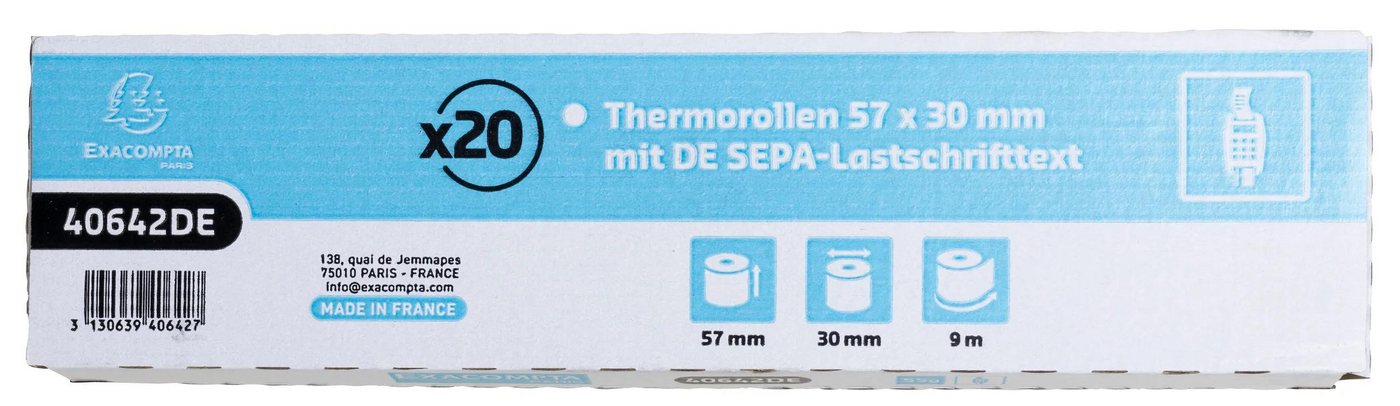 Thumbnail - EXACOMPTA Endlospapier 120x Thermorolle 1-lagig Lastschrift 55g/m2 57mmx30mmx12mm - 40642DE