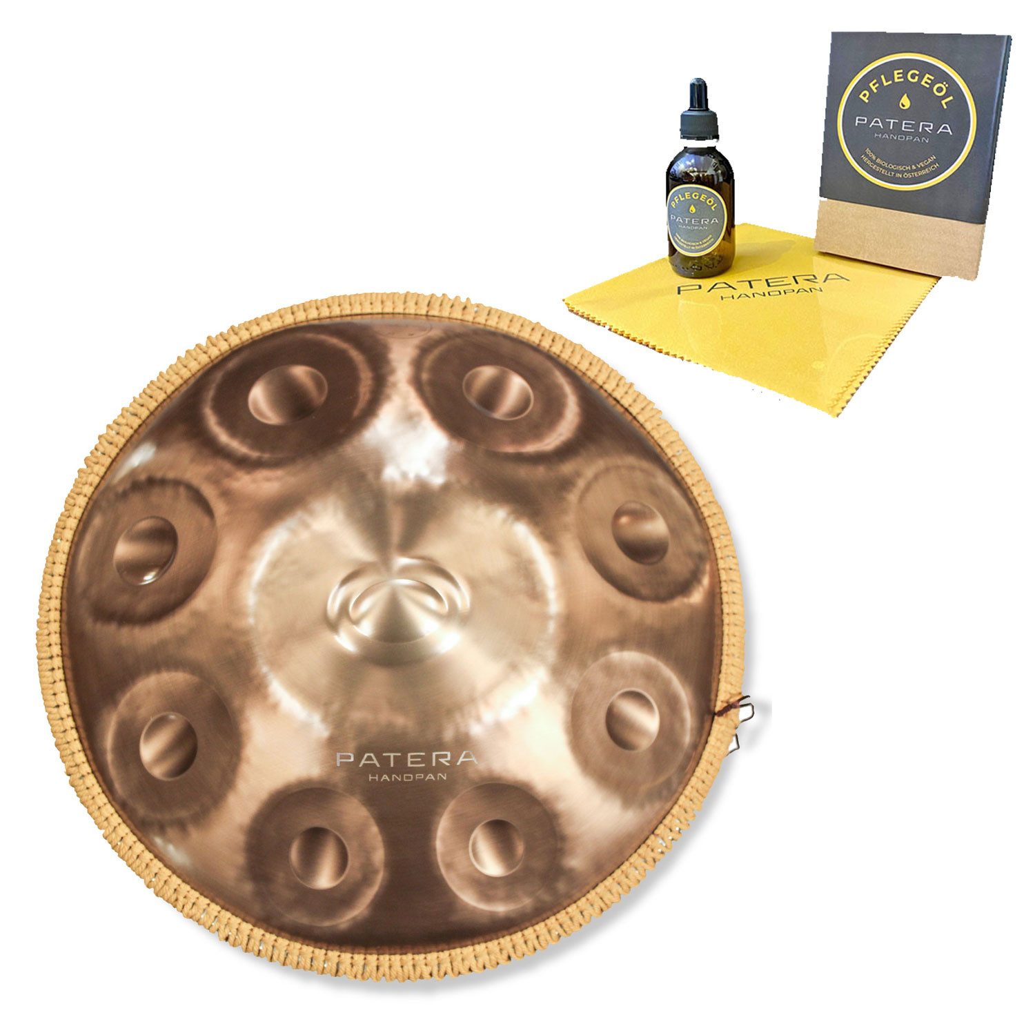 Handpan Patera Handpan HPDM-12 Compact Edelstahl D-Kurd mit Pflegeöl