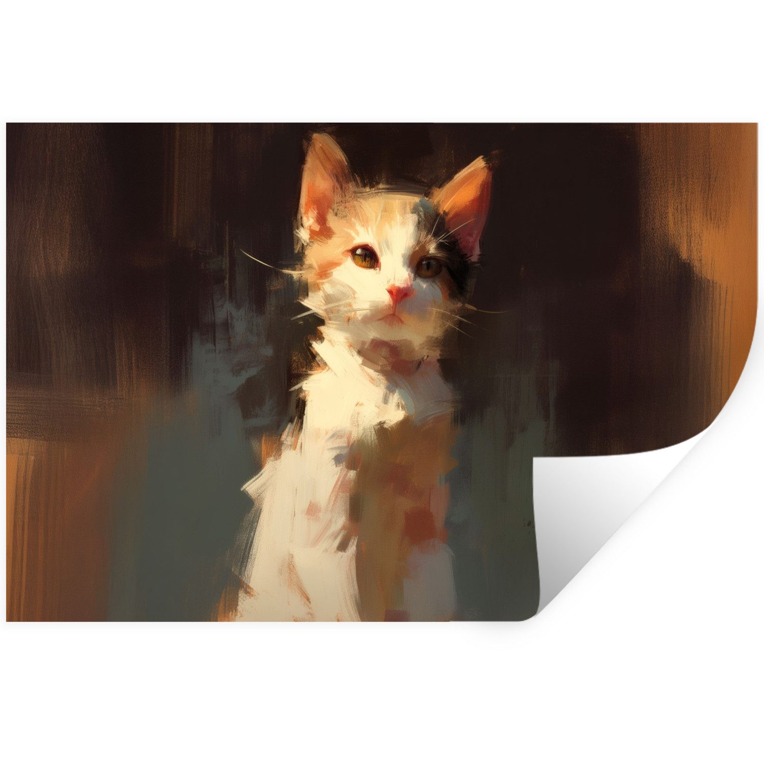 MuchoWow Wandsticker Katze - Gemalt - Künstlerisch - Weiß (1 St), Wanddeko, Aufkleber, Wandtattoo, 120x80 cm