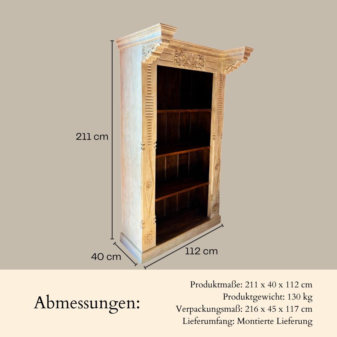 Marrakesch Orient & Mediterran Interior Bücherregal Orientalisches Bücherregal Antik 20 edel aus Mango-Massivholz 160 cm, 1-tlg.