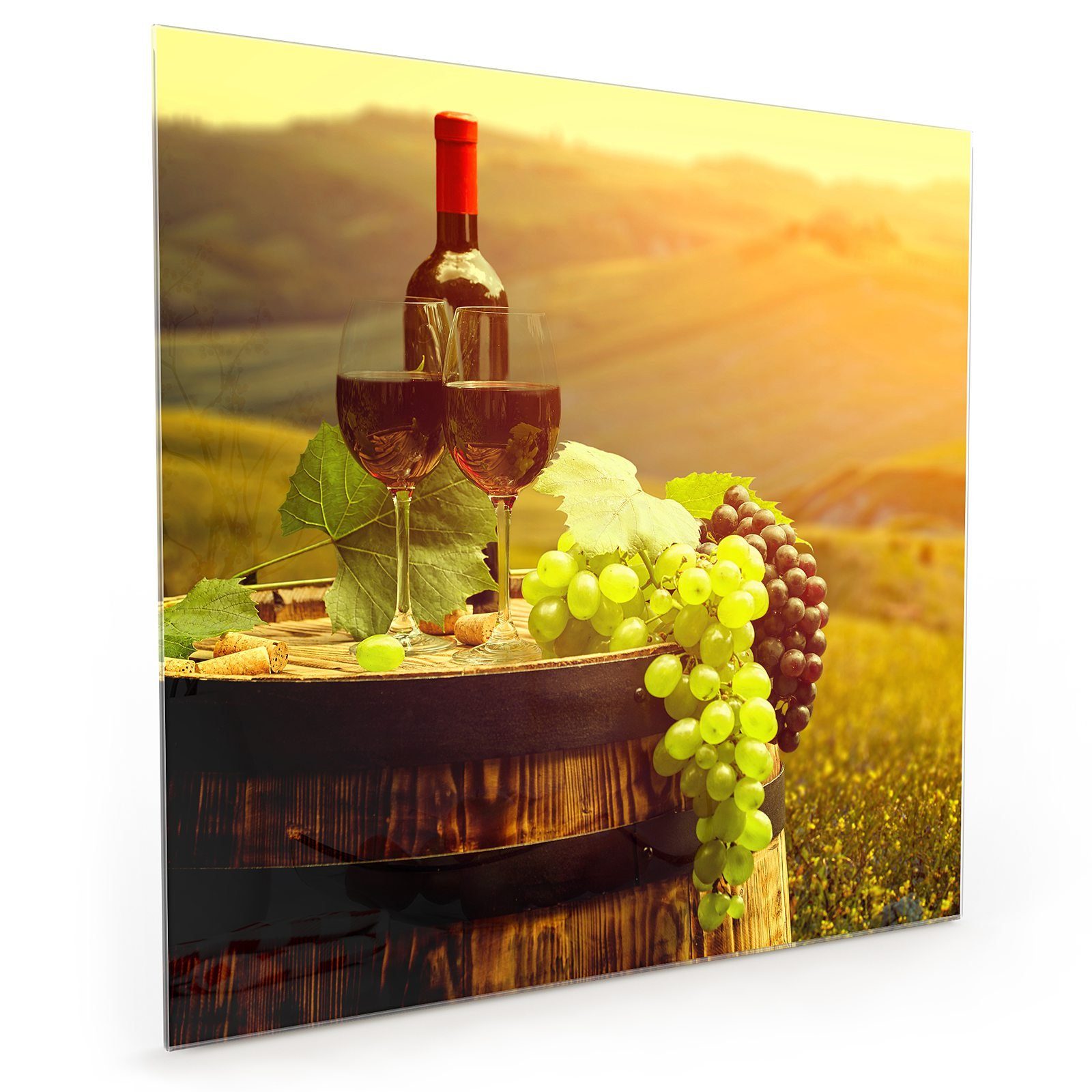 Primedeco Küchenrückwand Spritzschutz Glas Rotwein mit Barrel | Küchenrückwände