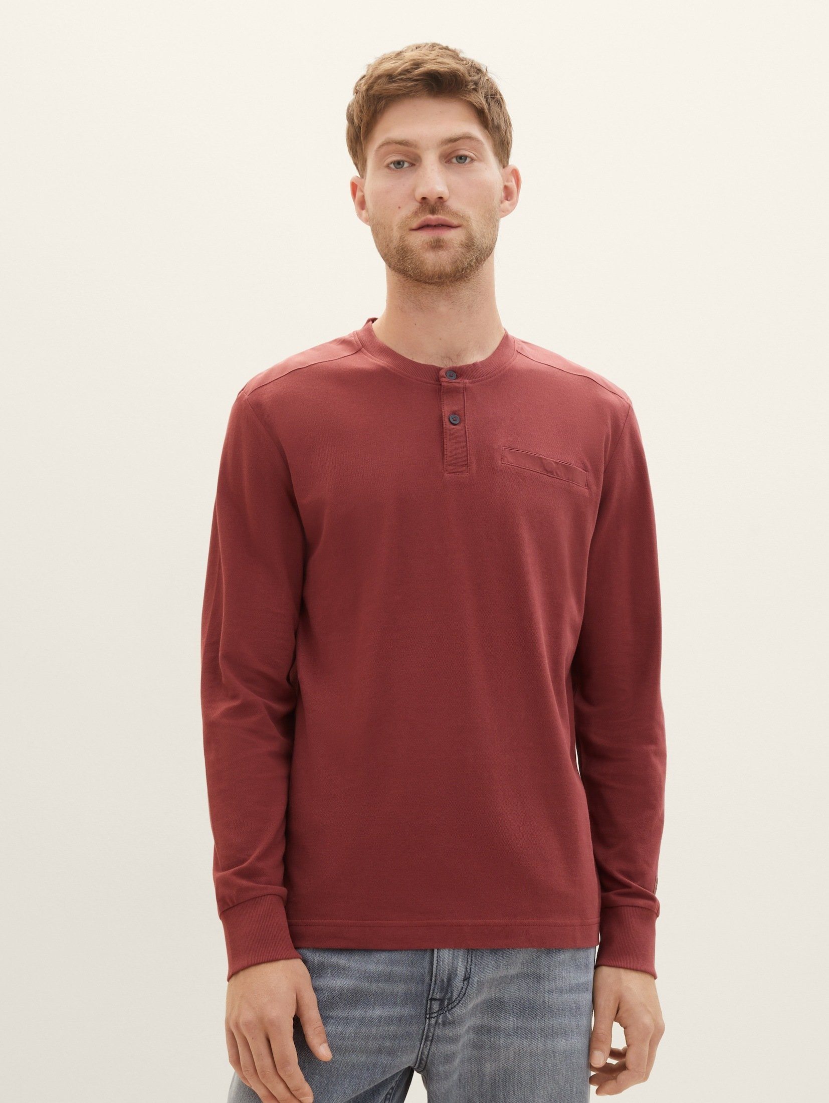 TOM TAILOR T-Shirt Langarmshirt mit Piqué Struktur burned bordeaux red
