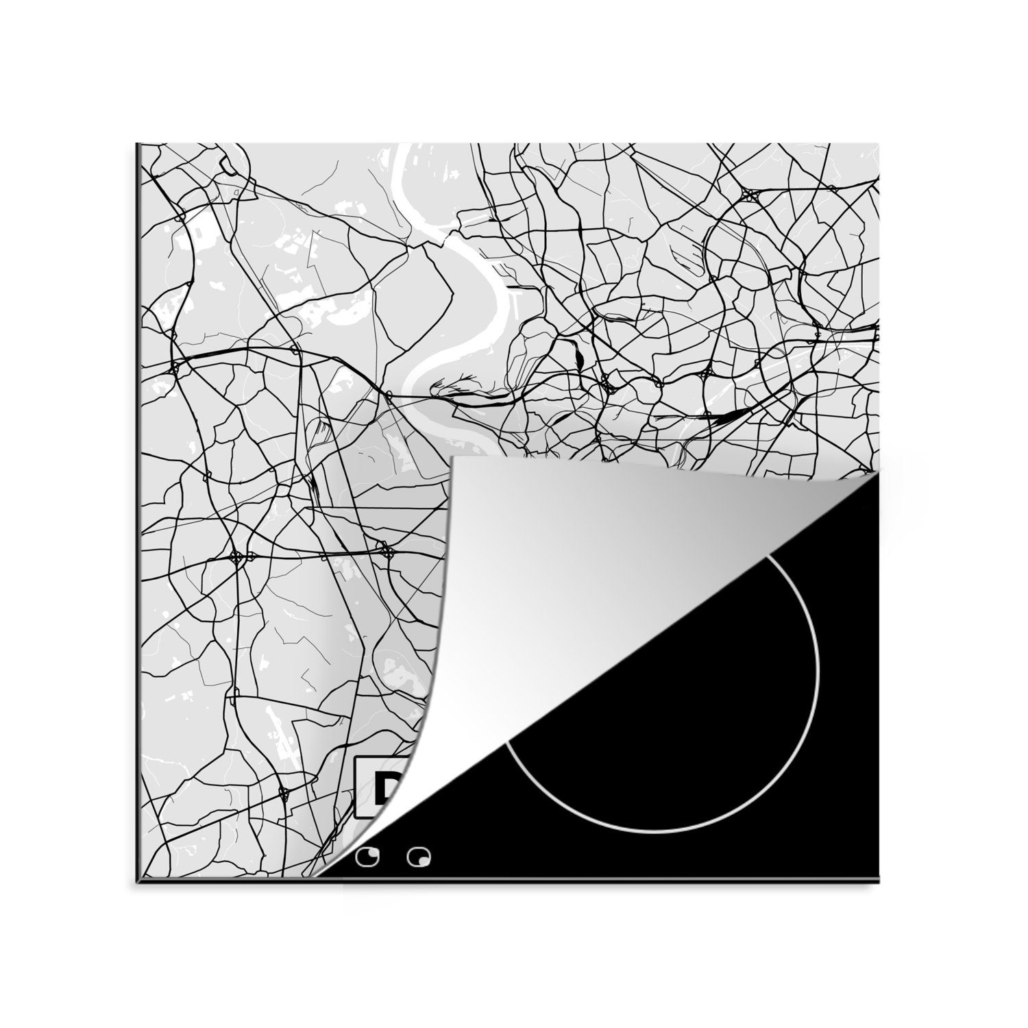 Karte cm, Herdblende-/Abdeckplatte 78x78 - für MuchoWow Duisburg küche Deutschland, Ceranfeldabdeckung, (1 Vinyl, - tlg), Stadtplan - Arbeitsplatte