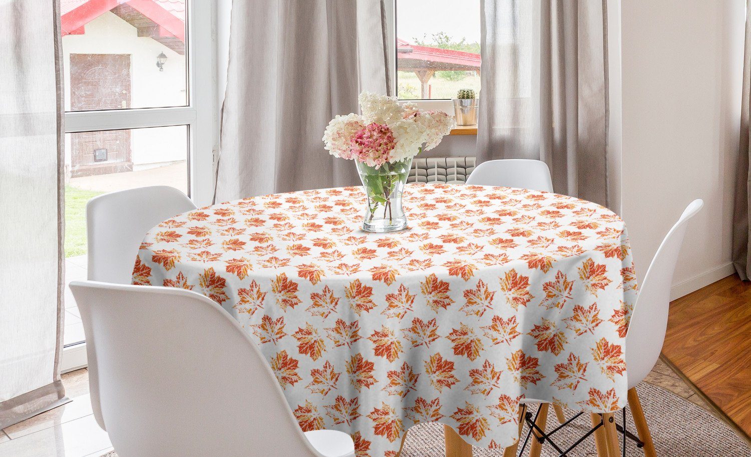 Abakuhaus Tischdecke Kreis Tischdecke Abdeckung für Esszimmer Küche Dekoration, Orange Autumn Leaves Pattern | Tischdecken