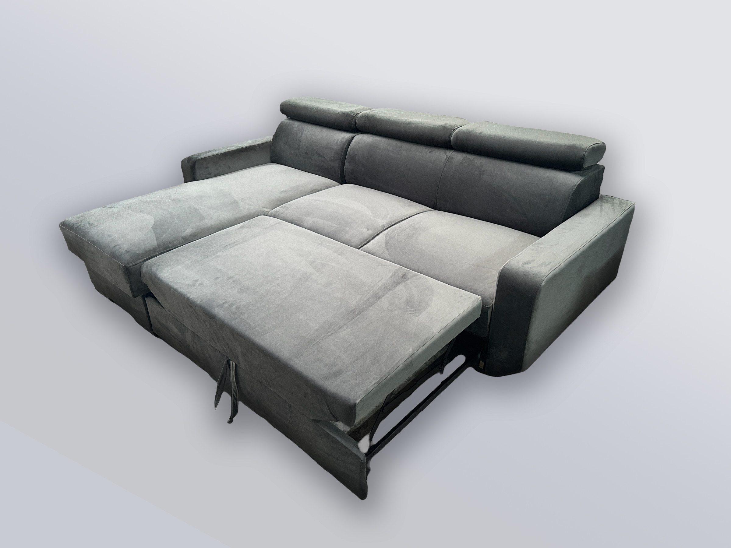 Goldstoff Ecksofa mit Schlaffunktion & Bettkasten "HUGO" verstellbare Kopfstützen, L-Form Couch mit Schlaffunktion und Bettkasten - Sofa, mit Relaxfunktion