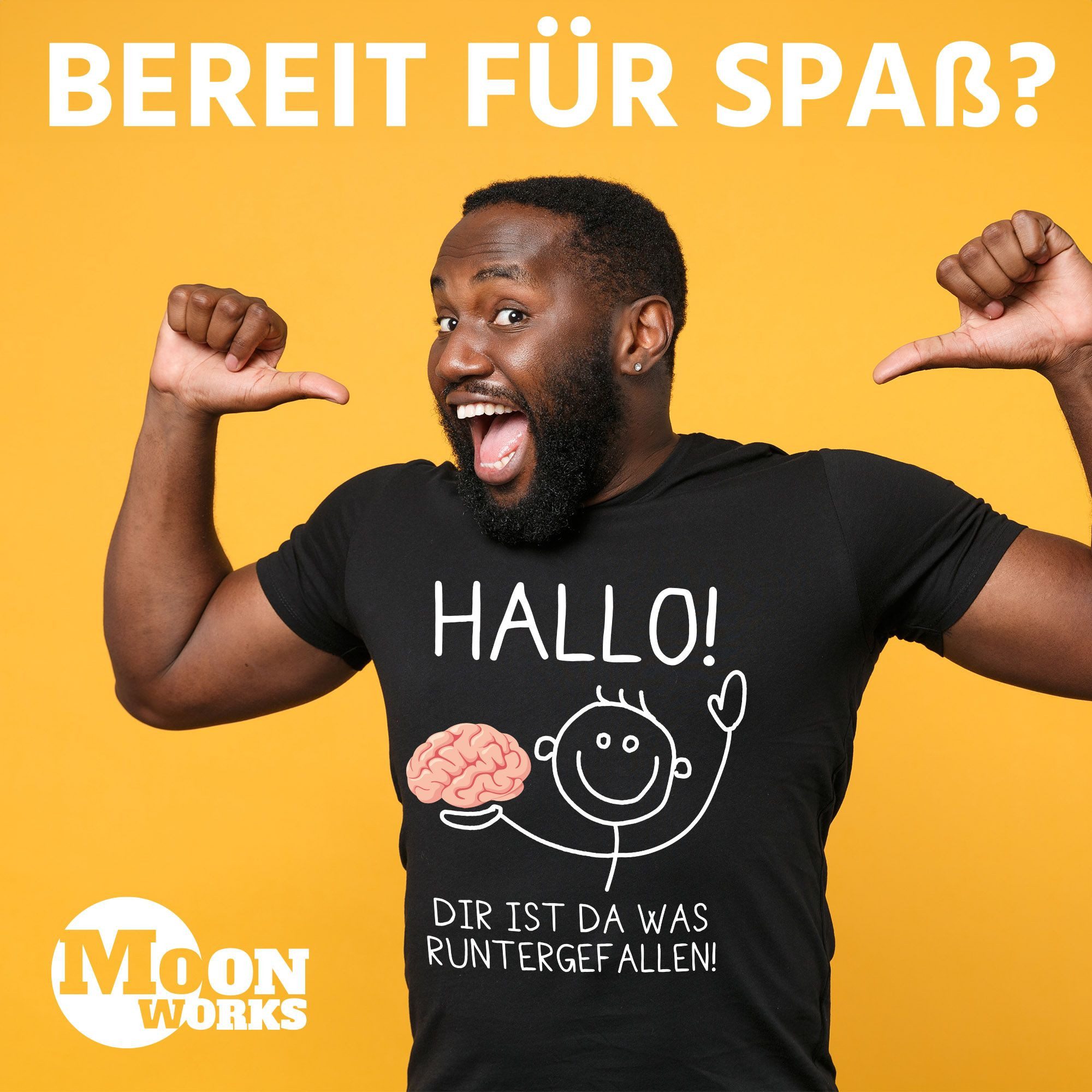 MoonWorks Print-Shirt Herren T-Shirt Hallo Dir ist da was runtergefallen Gehirn Witz Meme mit Print – Bild 5 von 5