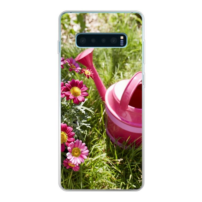 MuchoWow Handyhülle Blumen - Gießkanne - Rosa Phone Case Handyhülle Samsung Galaxy S10 Lite Silikon Schutzhülle