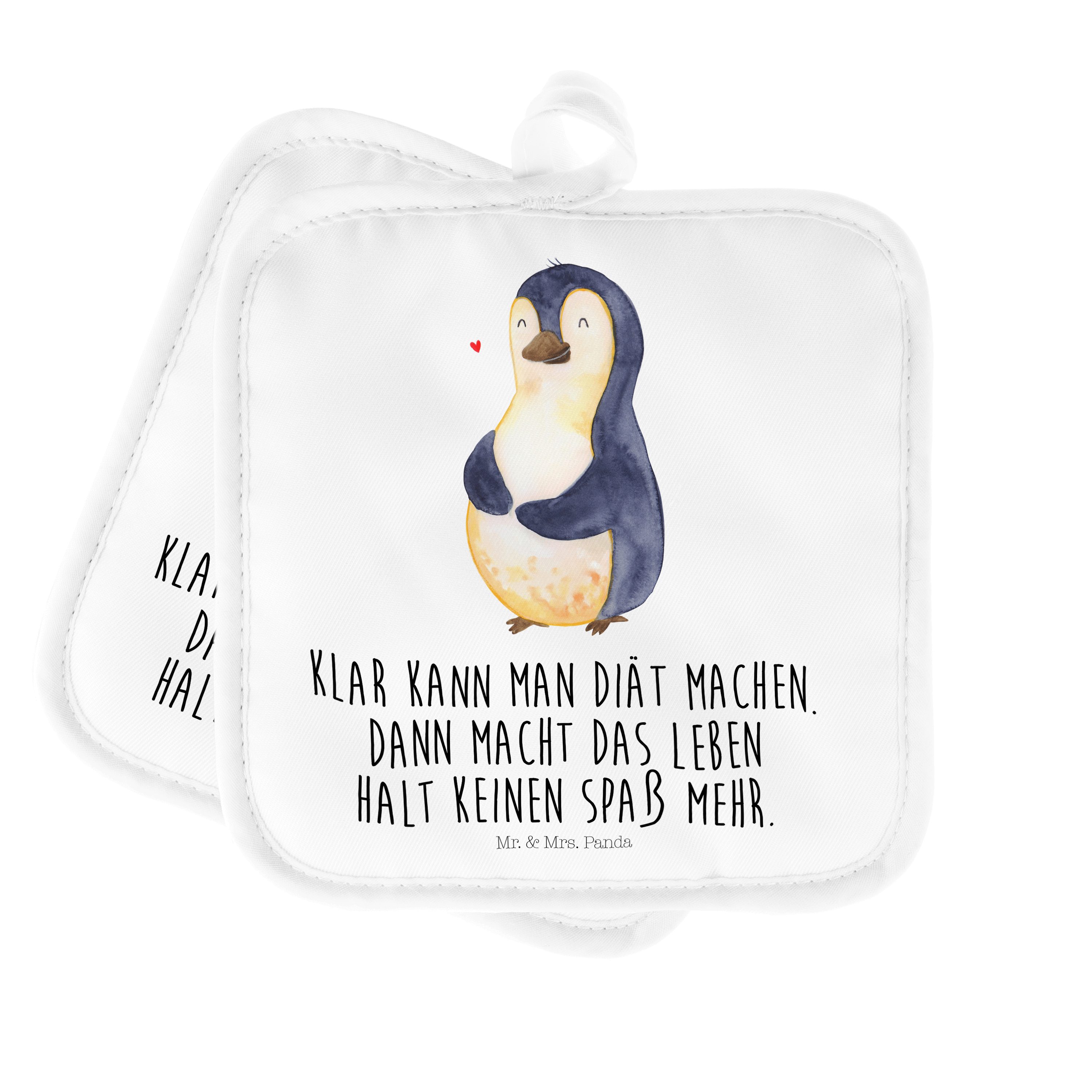 Mr. & Mrs. Panda Topflappen Pinguin Diät - Weiß - Geschenk, Ofenhandschuh, Selbstliebe, foodbaby, (1-tlg)