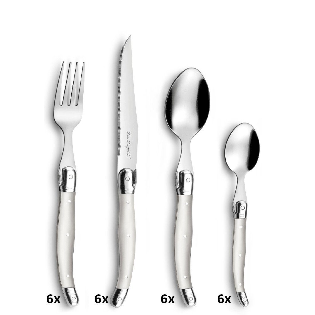 Lou Laguiole Besteck-Set TRADITION (24-tlg), 6 Personen, Edelstahl 18/0, perle, hochglanzpoliert