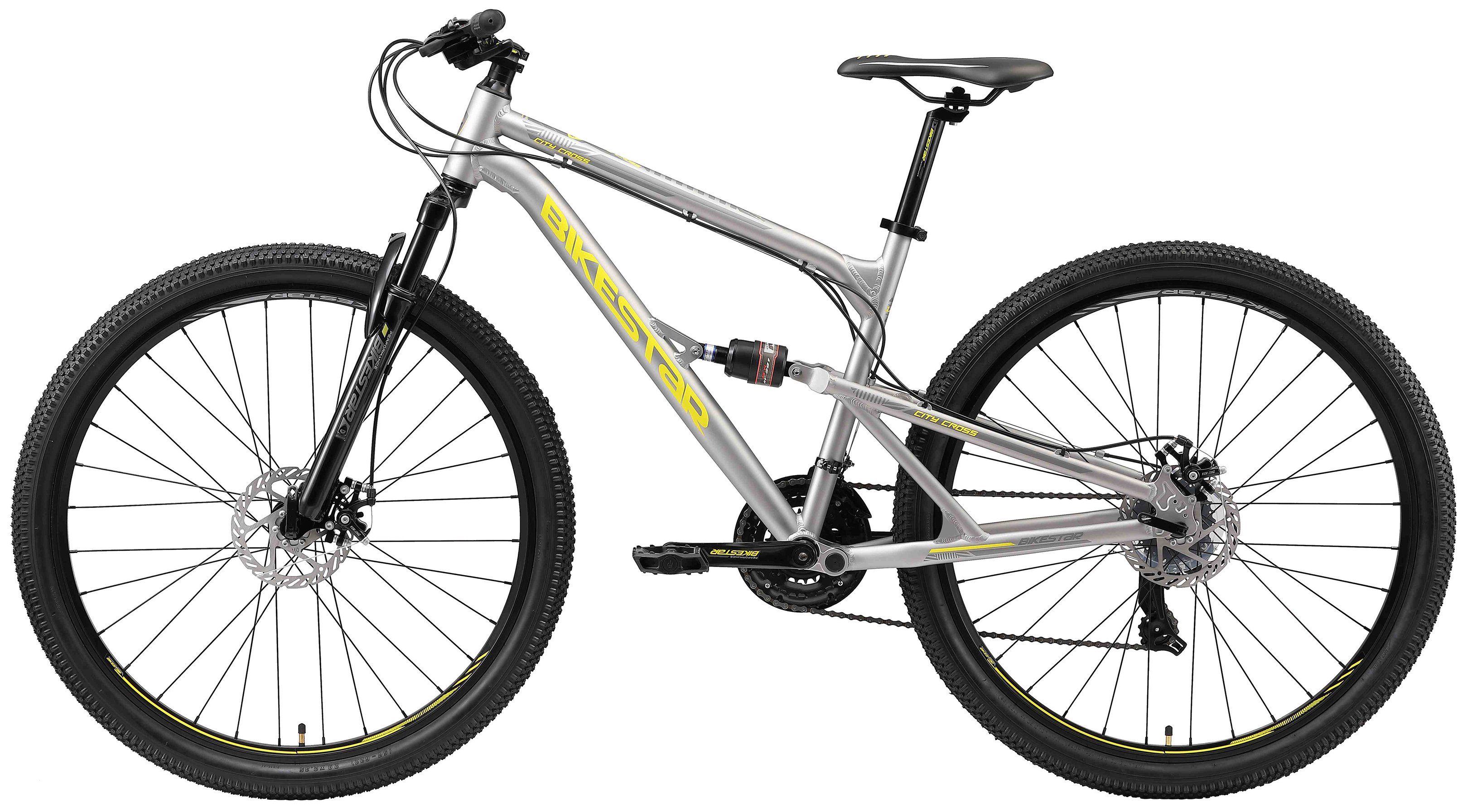 Bikestar Mountainbike, 21 Gang Shimano RD-TY300 Schaltwerk, Kettenschaltung, für Damen und Herren, Kettenschaltung