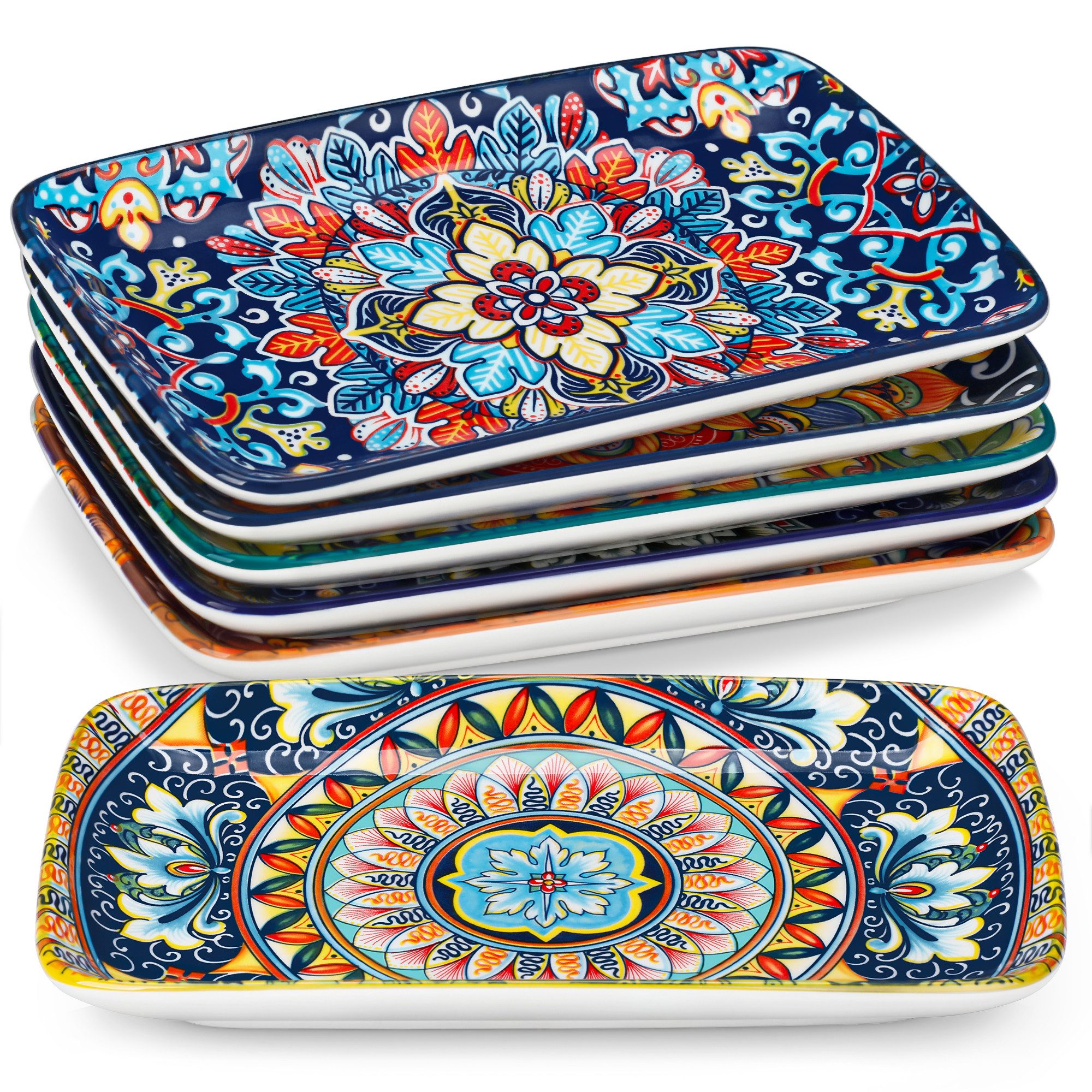 vancasso Sushiteller Sushi-Platte, Porzellan Servierteller, rechteckig, BOHO-Stil, (6 St)