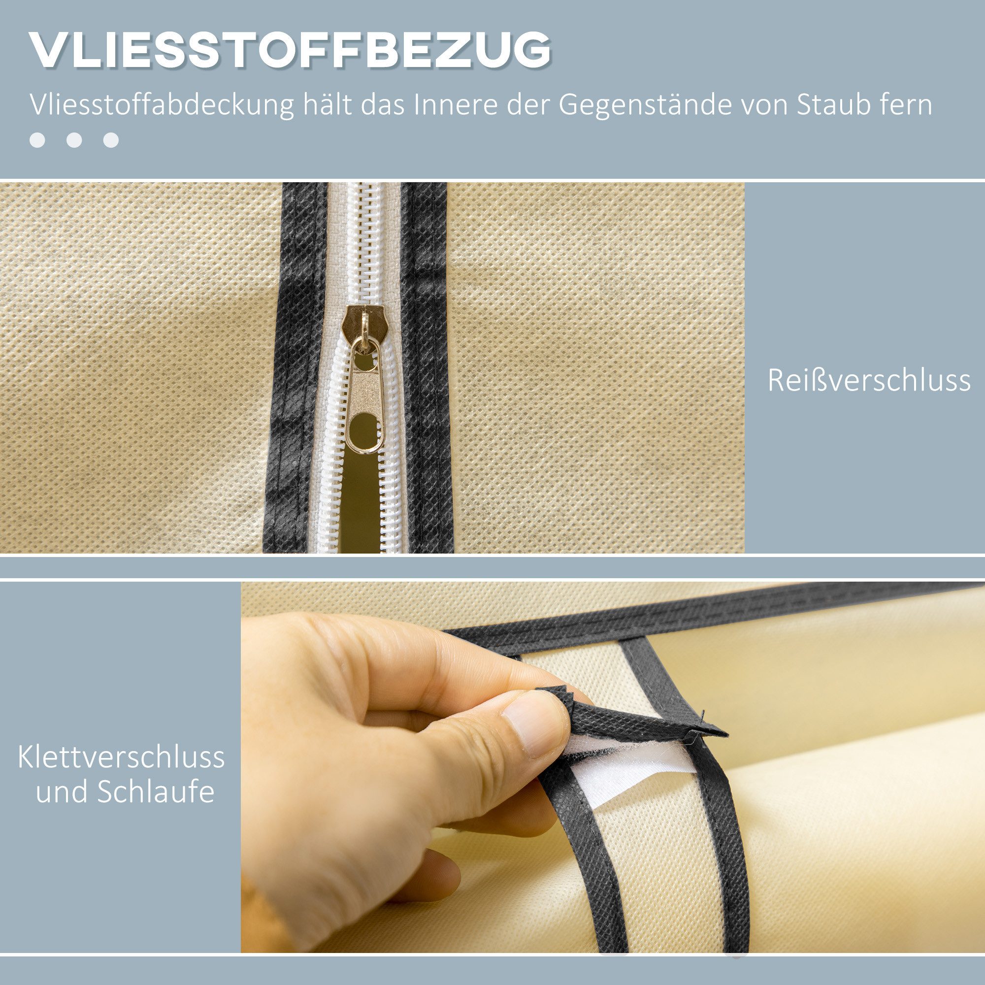HOMCOM Stoffschrank Klappbarer Kleiderschrank Faltbare Garderobe in Vlies-Optik (Kleiderständer, 1-St., Faltschrank) Cremeweiß, 103 x 43 x 162,5 cm – Bild 5 von 5