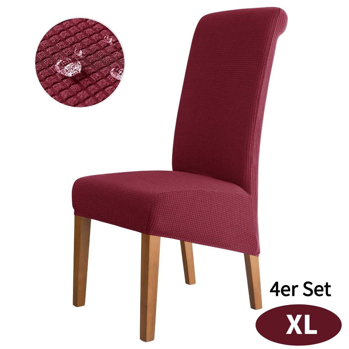 Sitzflächenhusse Universal Stuhlbezug Stretch Stuhl hussen Hochwertiger Stretchstoff, 7Magic, Stretch-Stuhlhussen, abnehmbar, waschbar,4er-set Rot|XL