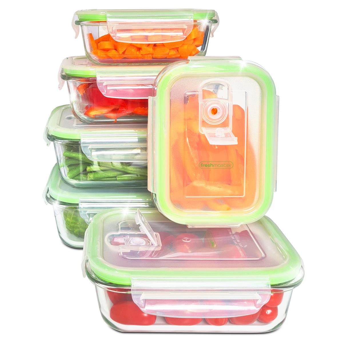Fresh Master Frischhaltedose 12-tlg. Glas Vorratsdosen Set Frischhaltedosen auslaufsicher luftdicht, Borosililatglas, (Spar-Set)