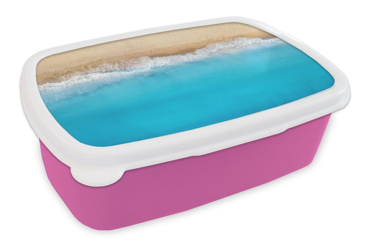 MuchoWow Lunchbox Strand - Wasser - Blau, Kunststoff, (2-tlg), Brotbox für Erwachsene, Brotdose Kinder, Snackbox, Mädchen, Kunststoff rosa