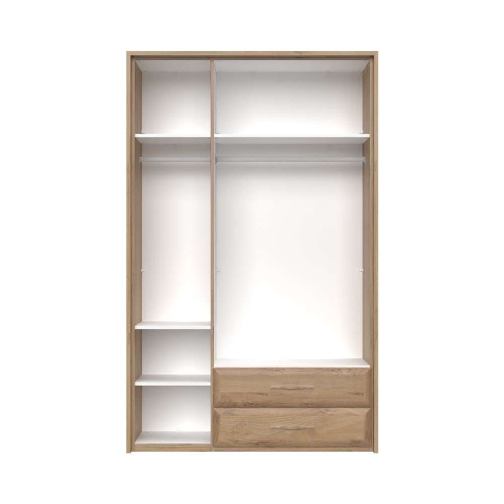 OTTO home Kleiderschrank Gala, beige hochglänzend UV lackiert, kratzfest, FSC-zertifiziert (abgerundete Schubladen aus MDF im Holzdekor, soft-close) mit Beleuchtung und Passpartourahmen, hoher Schrank (224cm), 3 Breiten