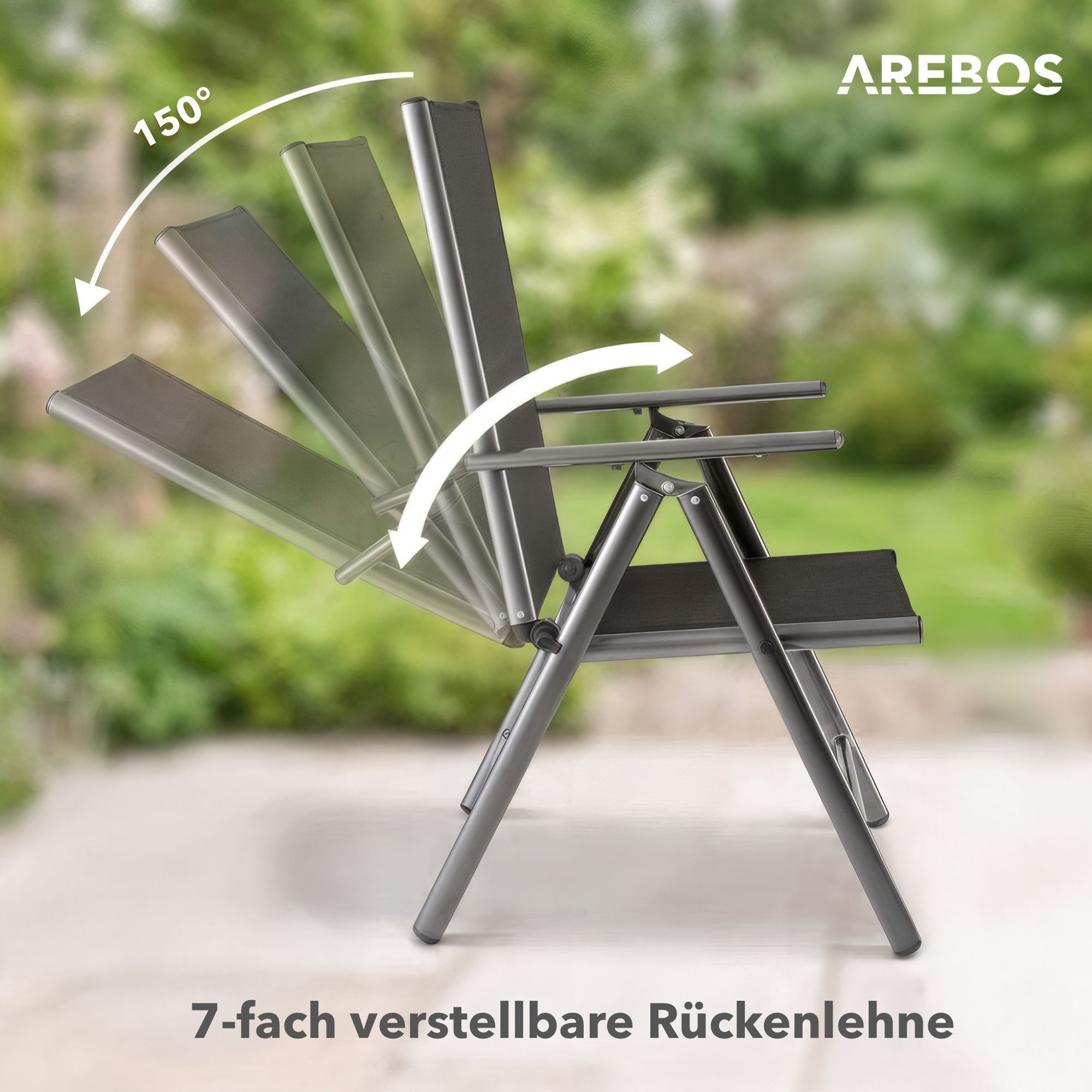 Arebos Klappstuhl Gartenstuhl 4er Set klappbar Hochlehner Alu verstellbar UV-fest (Set, 4 St), 7-fach verstellbar, Wetterfestes, bis 120 kg – Bild 4 von 5