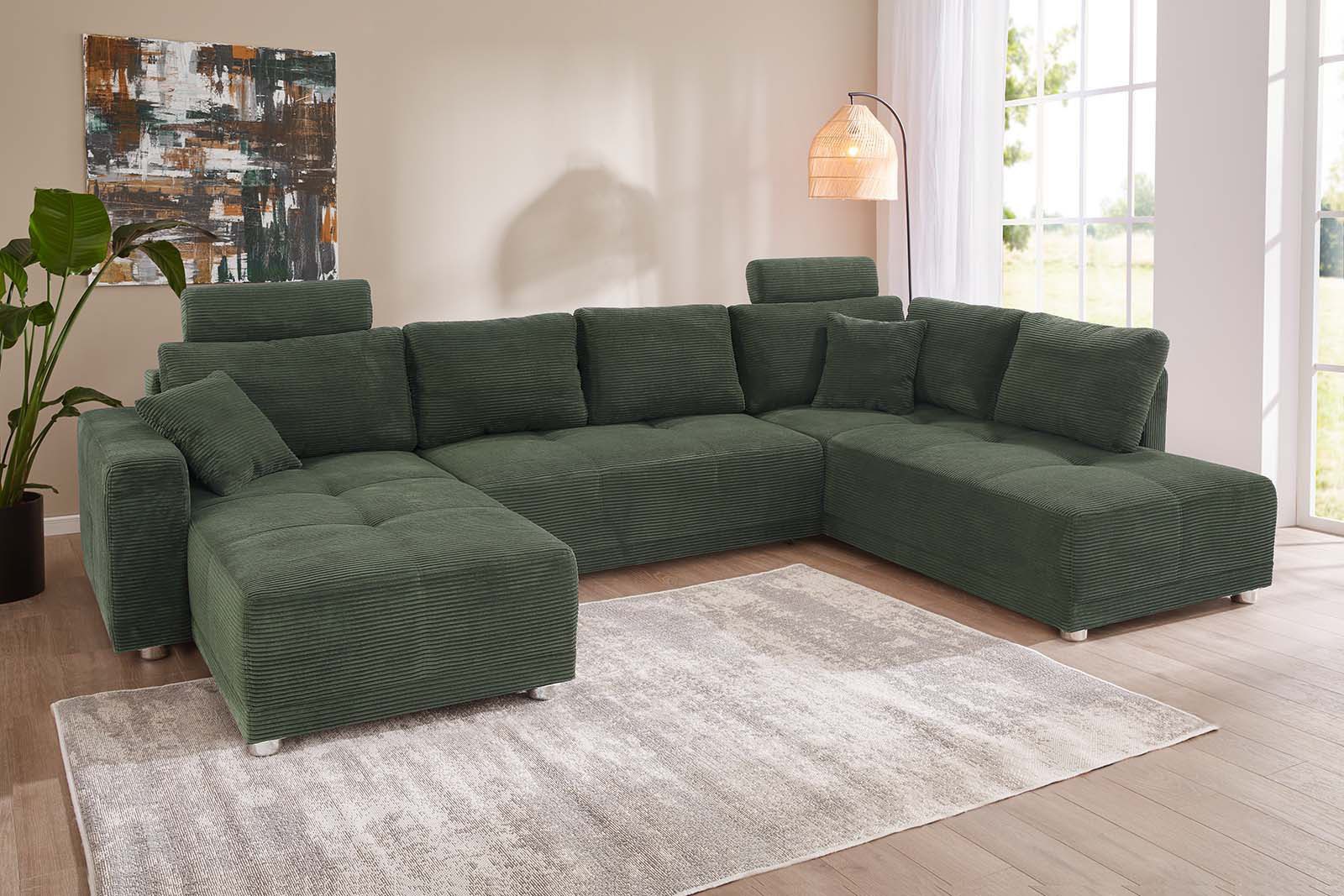 Jockenhöfer Gruppe Wohnlandschaft Orlando U-Form, B: 337 cm, Liegefl. 135x305 cm, mit Schlaffunktion, Bettkasten, 2 Kopfstützen & 2 Zierkissen,Federkern